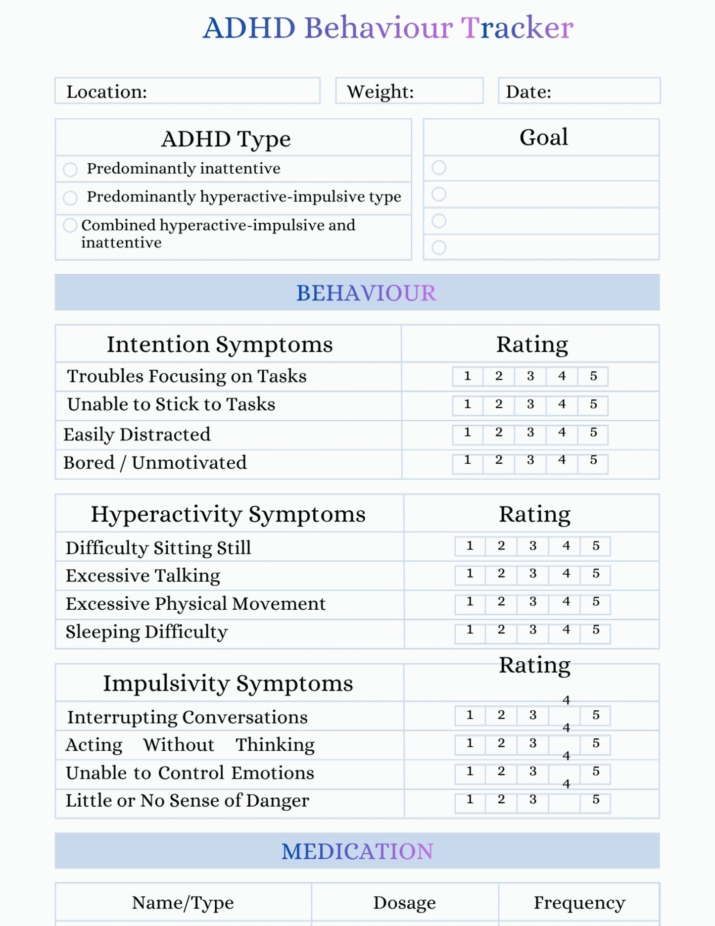 ADHD Behaviour Tracker