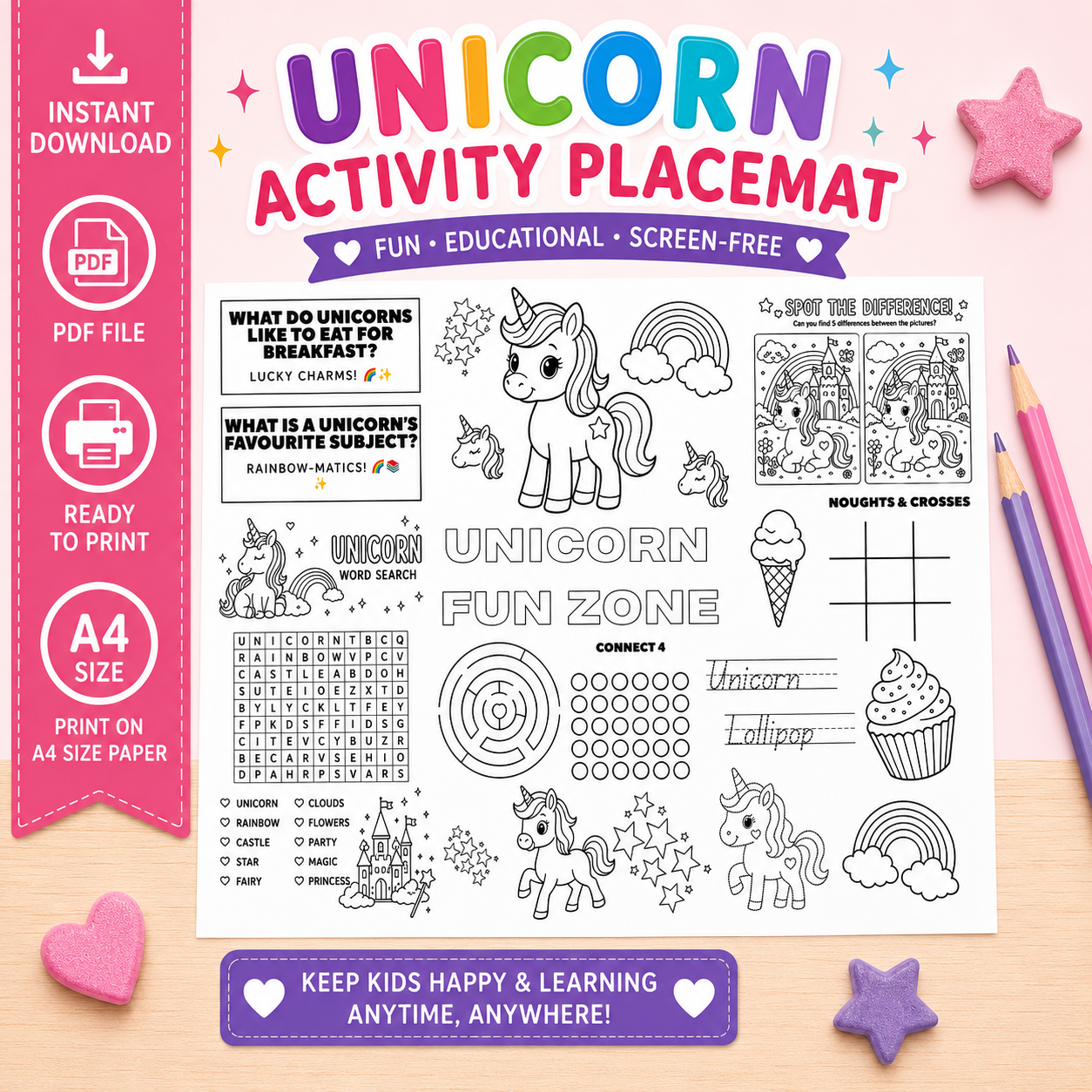 Unicorn Activity Place Mat